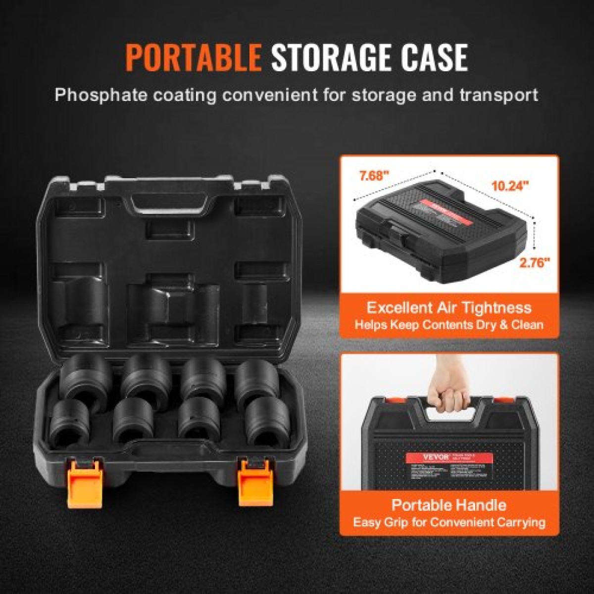 VEVOR Axle Nut Impact Socket Set, 3/4" Drive 6-Point 8-Piece Metric Spindle Socket Socket set, CR-MO Heat treated Large Socket Socket with Storage case, για αυτόματη επισκευή, αφαίρεση ή τοποθέτηση παξιμαδιών άξονα