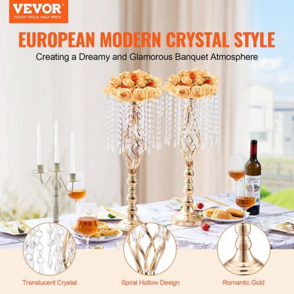 VEVOR 10PCS 55cm/21,65” Ψηλό κρυστάλλινο σταντ για λουλούδια γάμου, μεταλλικό γαμήλιο κεντρικό βάζο, χρυσές θήκες για λουλούδια Floral ράφι για τραπέζια Δείπνο γάμου, Διακόσμηση γενεθλίων τελετών