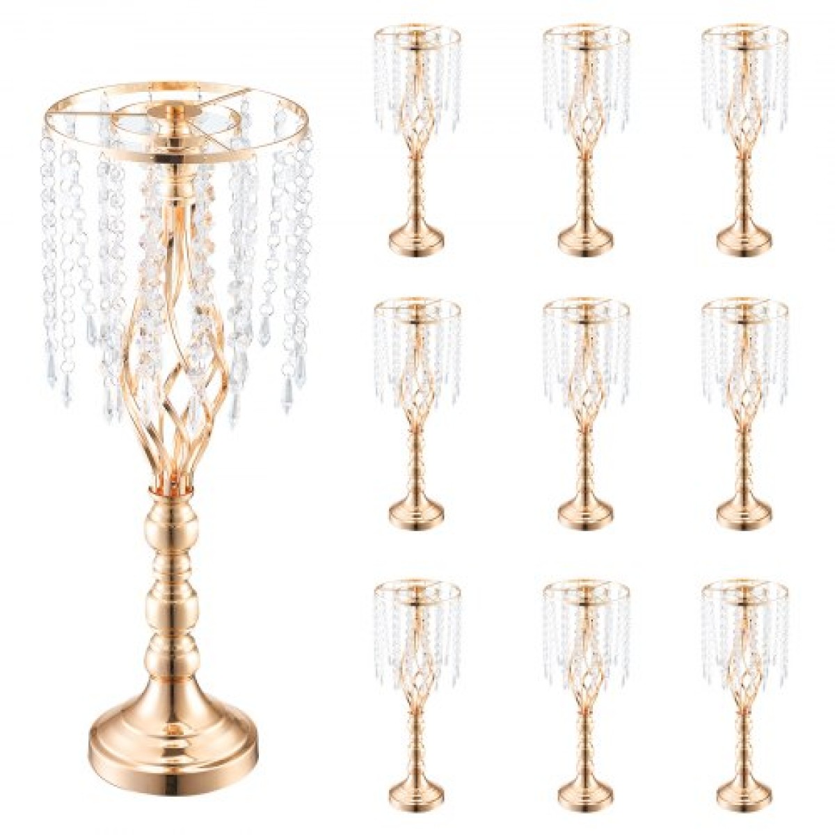 VEVOR 10PCS 55cm/21,65” Ψηλό κρυστάλλινο σταντ για λουλούδια γάμου, μεταλλικό γαμήλιο κεντρικό βάζο, χρυσές θήκες για λουλούδια Floral ράφι για τραπέζια Δείπνο γάμου, Διακόσμηση γενεθλίων τελετών
