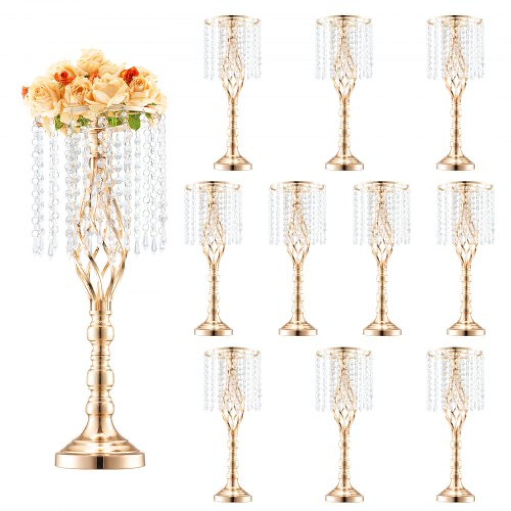 VEVOR 10PCS 55cm/21,65” Ψηλό κρυστάλλινο σταντ για λουλούδια γάμου, μεταλλικό γαμήλιο κεντρικό βάζο, χρυσές θήκες για λουλούδια Floral ράφι για τραπέζια Δείπνο γάμου, Διακόσμηση γενεθλίων τελετών