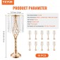 VEVOR 10PCS 55cm/21,65” Ψηλό κρυστάλλινο σταντ για λουλούδια γάμου, μεταλλικό γαμήλιο κεντρικό βάζο, χρυσές θήκες για λουλούδια Floral ράφι για τραπέζια Δείπνο γάμου, Διακόσμηση γενεθλίων τελετών