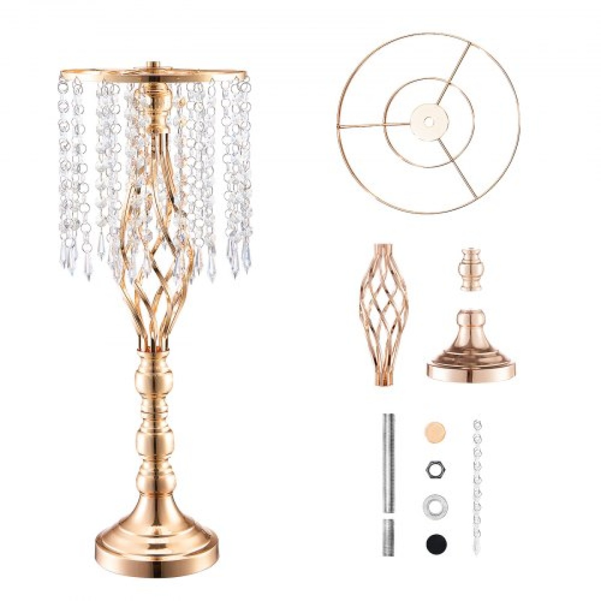 VEVOR 10PCS 55cm/21,65” Ψηλό κρυστάλλινο σταντ για λουλούδια γάμου, μεταλλικό γαμήλιο κεντρικό βάζο, χρυσές θήκες για λουλούδια Floral ράφι για τραπέζια Δείπνο γάμου, Διακόσμηση γενεθλίων τελετών