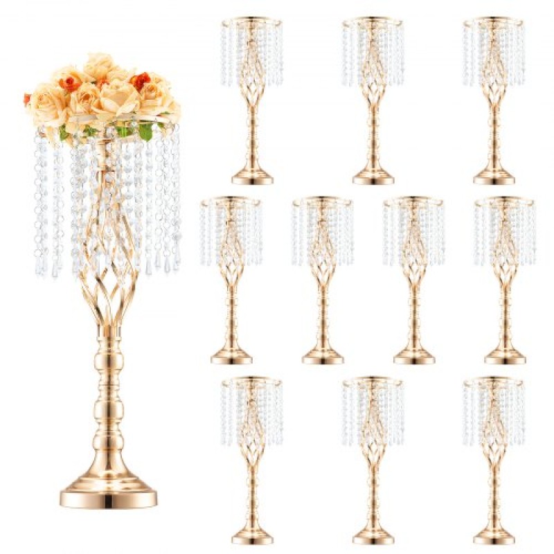 VEVOR 10PCS 55cm/21,65” Ψηλό κρυστάλλινο σταντ για λουλούδια γάμου, μεταλλικό γαμήλιο κεντρικό βάζο, χρυσές θήκες για λουλούδια Floral ράφι για τραπέζια Δείπνο γάμου, Διακόσμηση γενεθλίων τελετών