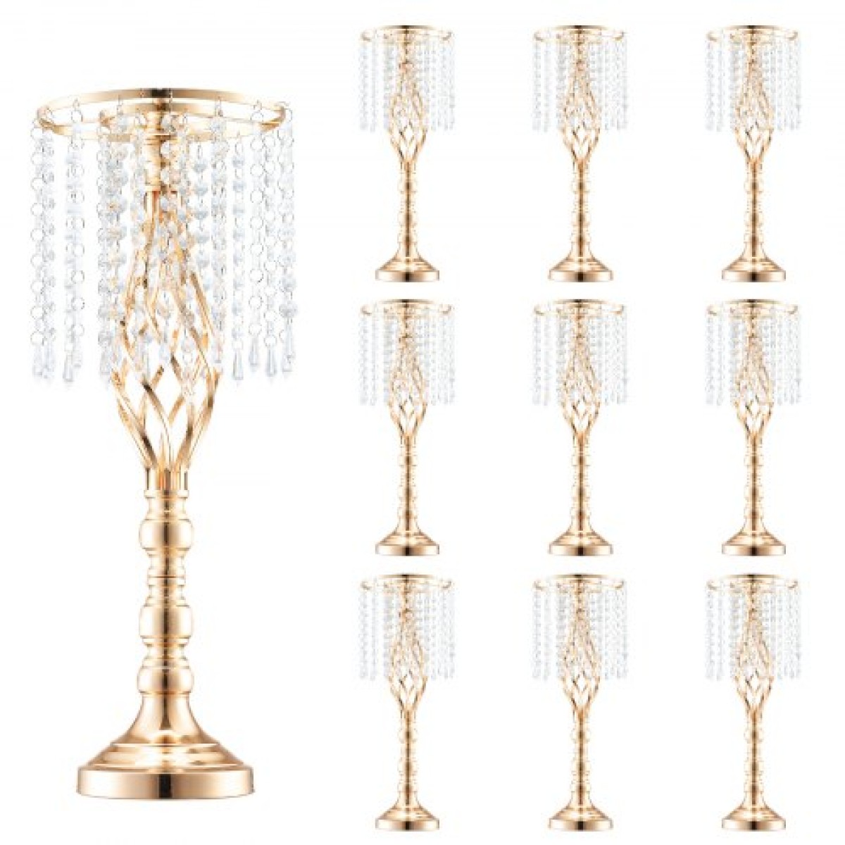 VEVOR 10PCS 55cm/21,65” Ψηλό κρυστάλλινο σταντ για λουλούδια γάμου, μεταλλικό γαμήλιο κεντρικό βάζο, χρυσές θήκες για λουλούδια Floral ράφι για τραπέζια Δείπνο γάμου, Διακόσμηση γενεθλίων τελετών