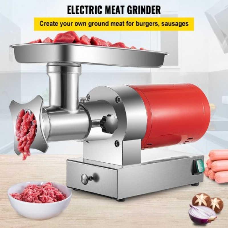 VEVOR Ηλεκτρικός μύλος κρέατος, 661 λίβρες/ώρα 1100 W Μηχανή μύλου κρέατος, Ηλεκτρικός κιμάς 1,5 HP με 2 πλάκες λείανσης, κιτ λουκάνικων σετ μύλος κρέατος βαρέως τύπου, οικιακή κουζίνα και εμπορική χρήση