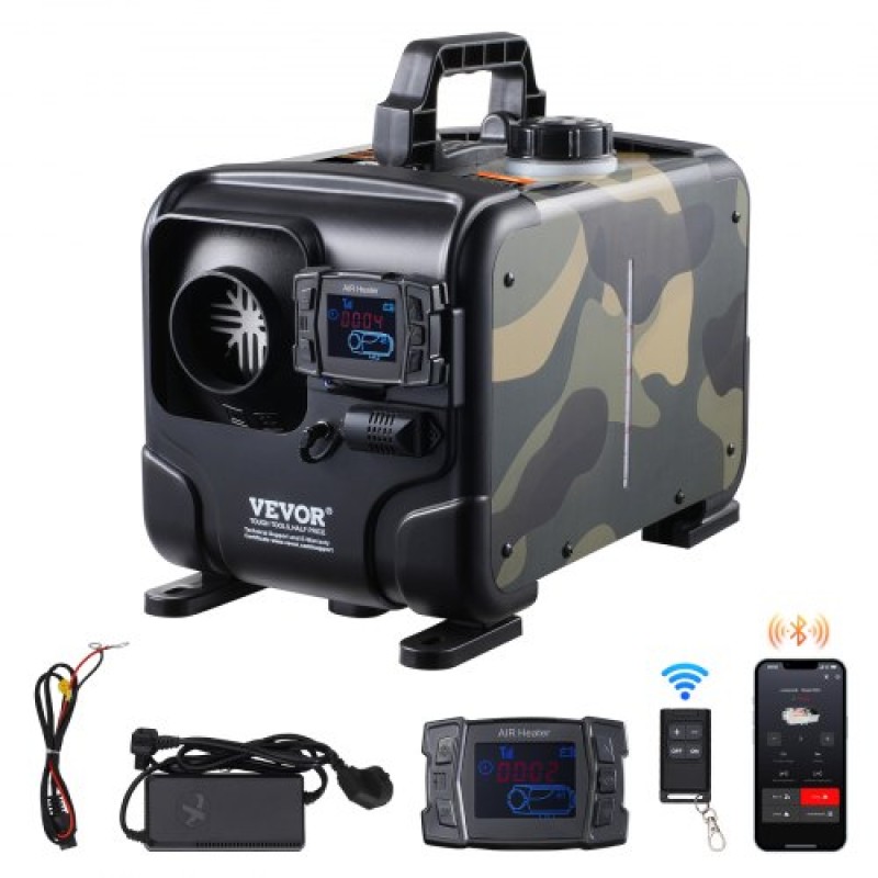 VEVOR 5-8KW Diesel Heater, 12V/24V All in One Air Heater Diesel, Bluetooth APP Control, Τηλεχειριστήριο και οθόνη ενδείξεων, Συναγερμός CO, Γρήγορη θέρμανση Οριζόντια φορητή θερμάστρα ντίζελ για οχήματα, γκαράζ