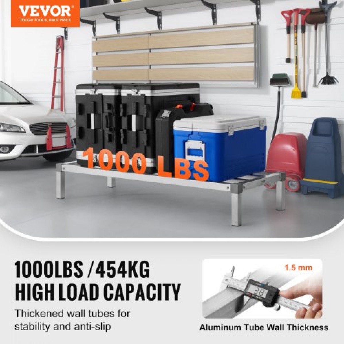 Σχάρα αλουμινίου VEVOR Dunnage, 48" x 20" Εμπορική σχάρα φαγητού, 8" εκτός δαπέδου, 1000 lbs Σχάρα αποθήκευσης αλουμινίου ολοσυγκολλημένης χωρητικότητας, για αποθήκευση σε εστιατόρια, κουζίνες, γκαράζ και οχήματα