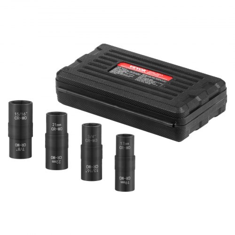 VEVOR Lug Nut Impact Socket Set, 1/2 inch Drive Metric και SAE 6-Point Flip Socket Socket, 4 Total Lug Nut Sizes, CR-MO Steel Socket Socket Set with Storage Case and Extension Bar, για Αυτόματη επισκευή