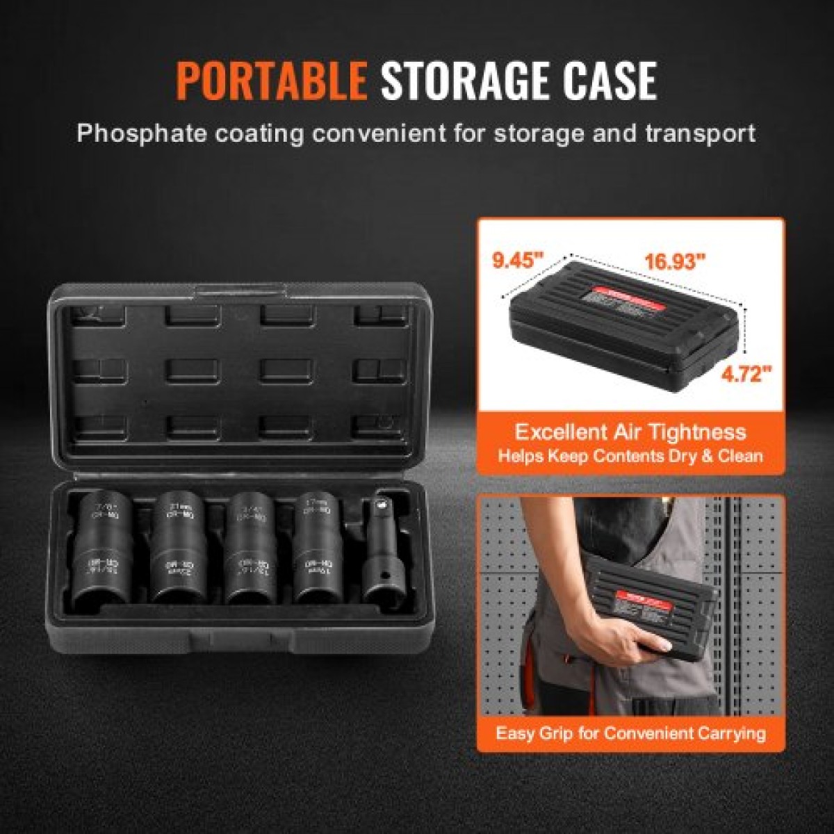 VEVOR Lug Nut Impact Socket Set, 1/2 inch Drive Metric και SAE 6-Point Flip Socket Socket, 4 Total Lug Nut Sizes, CR-MO Steel Socket Socket Set with Storage Case and Extension Bar, για Αυτόματη επισκευή