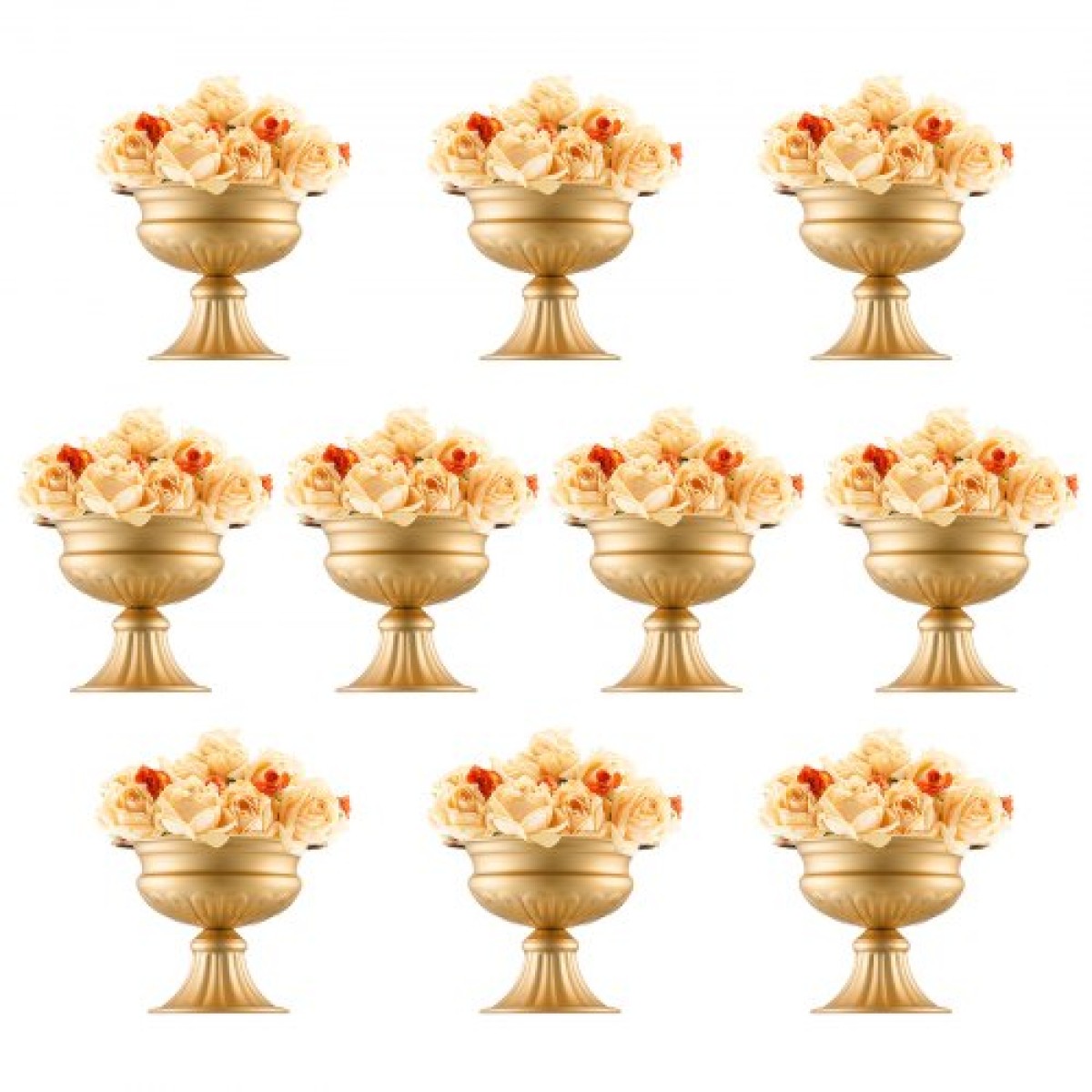 VEVOR 10PCS 16cm/6,3” Ψηλό Βάζο Γάμου με Λουλούδια, Μεταλλικό Κέντρο Γάμου, Χρυσή φλοράλ διάταξη Βάση προβολής για τραπέζια Δείπνο γάμου, Διακόσμηση γενεθλίων τελετής επετείου