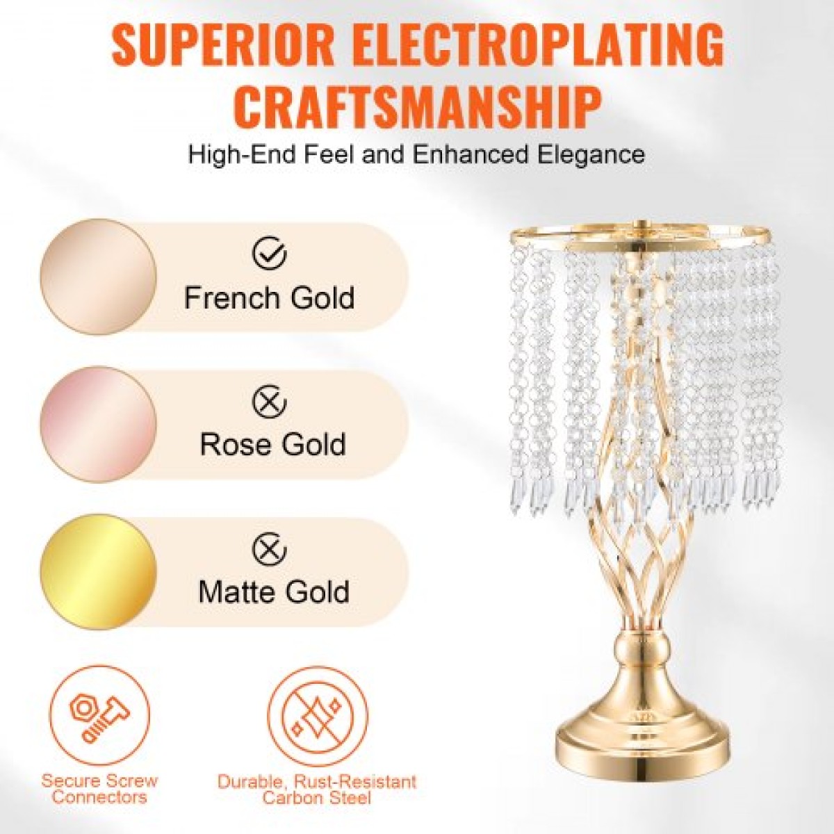 VEVOR 20PCS 43cm/16,9” Ψηλό κρυστάλλινο σταντ για λουλούδια γάμου, Μεταλλικό κεντρικό βάζο γάμου, χρυσές θήκες για λουλούδια Floral ράφι για τραπέζια Δείπνο γάμου, Διακόσμηση γενεθλίων τελετών
