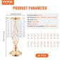 VEVOR 20PCS 43cm/16,9” Ψηλό κρυστάλλινο σταντ για λουλούδια γάμου, Μεταλλικό κεντρικό βάζο γάμου, χρυσές θήκες για λουλούδια Floral ράφι για τραπέζια Δείπνο γάμου, Διακόσμηση γενεθλίων τελετών