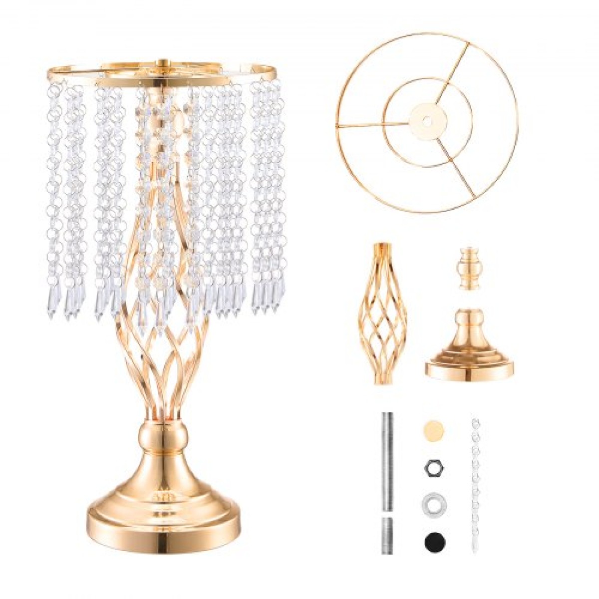 VEVOR 20PCS 43cm/16,9” Ψηλό κρυστάλλινο σταντ για λουλούδια γάμου, Μεταλλικό κεντρικό βάζο γάμου, χρυσές θήκες για λουλούδια Floral ράφι για τραπέζια Δείπνο γάμου, Διακόσμηση γενεθλίων τελετών