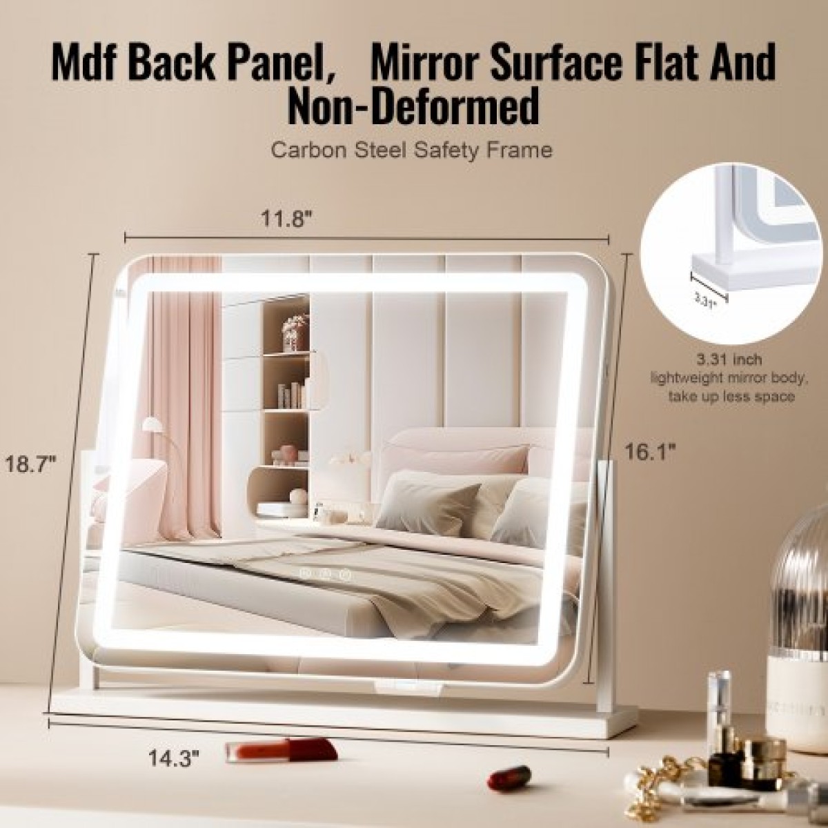VEVOR Vanity Mirror με φώτα, τρεις λειτουργίες φωτισμού, φωτιζόμενο καθρέφτη μακιγιάζ LED και μεγέθυνση 5X, θύρα USB, Smart Touch Control, Περιστροφή 360° (21,7x17,7 in, Λευκό)
