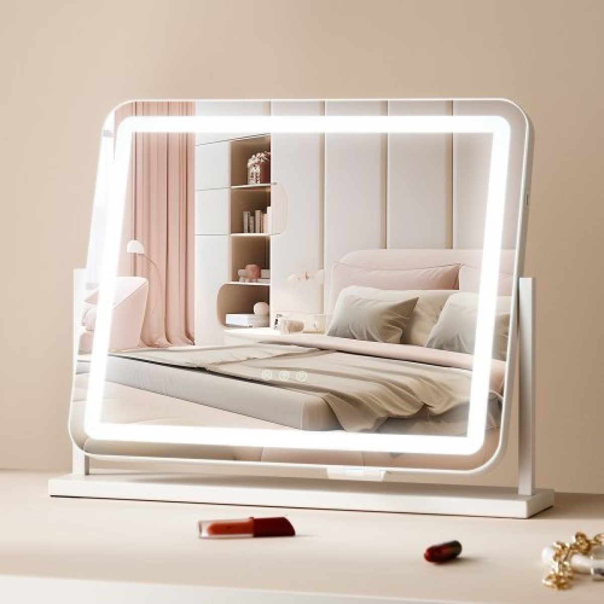 VEVOR Vanity Mirror με φώτα, τρεις λειτουργίες φωτισμού, φωτιζόμενο καθρέφτη μακιγιάζ LED και μεγέθυνση 5X, θύρα USB, Smart Touch Control, Περιστροφή 360° (21,7x17,7 in, Λευκό)
