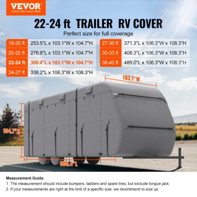 VEVOR Trailer Travel RV Cover 671,6-731,5 cm Κάλυμμα Camper Class A Non-woven Fabric