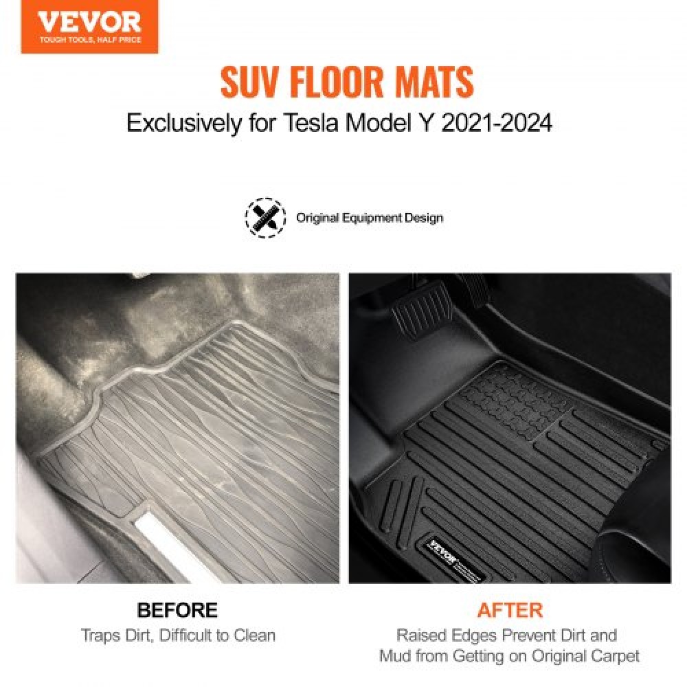 Πατάκια VEVOR Automotive, Εφαρμογές για Tesla Model Y 2021-2024, 3 τμχ Επενδύσεις μπροστινής και 2ης σειράς, Παντός καιρού Custom Fit TPE Vehicle πατάκια, Εύκολο στο καθάρισμα και ασφαλή επένδυση δαπέδου για SUV, Μαύρα