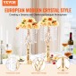 VEVOR 12PCS 49cm/19,3” Ψηλό κρυστάλλινο σταντ γάμου με λουλούδια, μεταλλικό γαμήλιο κεντρικό βάζο, χρυσές θήκες για λουλούδια Floral ράφι για τραπέζια Δείπνο γάμου, Διακόσμηση γενεθλίων τελετών
