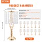 VEVOR 12PCS 49cm/19,3” Ψηλό κρυστάλλινο σταντ γάμου με λουλούδια, μεταλλικό γαμήλιο κεντρικό βάζο, χρυσές θήκες για λουλούδια Floral ράφι για τραπέζια Δείπνο γάμου, Διακόσμηση γενεθλίων τελετών