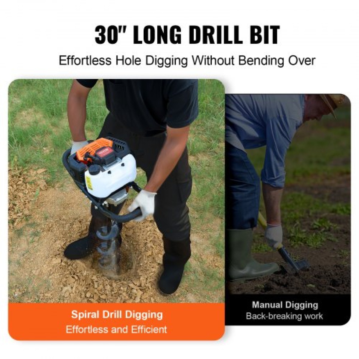 VEVOR Post Hole Digger Gas Powered, 52CC 1450W Γήινος τρυπάνι, τρυπάνι αερίου με τρυπάνι 6" & 10" Action Design Bits & 3 Extension Rods, Post Fence Hole Digger for Farmland Garden Plant, Orange+Black