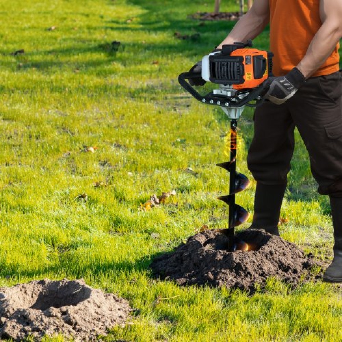 VEVOR Post Hole Digger Gas Powered, 52CC 1450W Γήινος τρυπάνι, τρυπάνι αερίου με τρυπάνι 6" & 10" Action Design Bits & 3 Extension Rods, Post Fence Hole Digger for Farmland Garden Plant, Orange+Black
