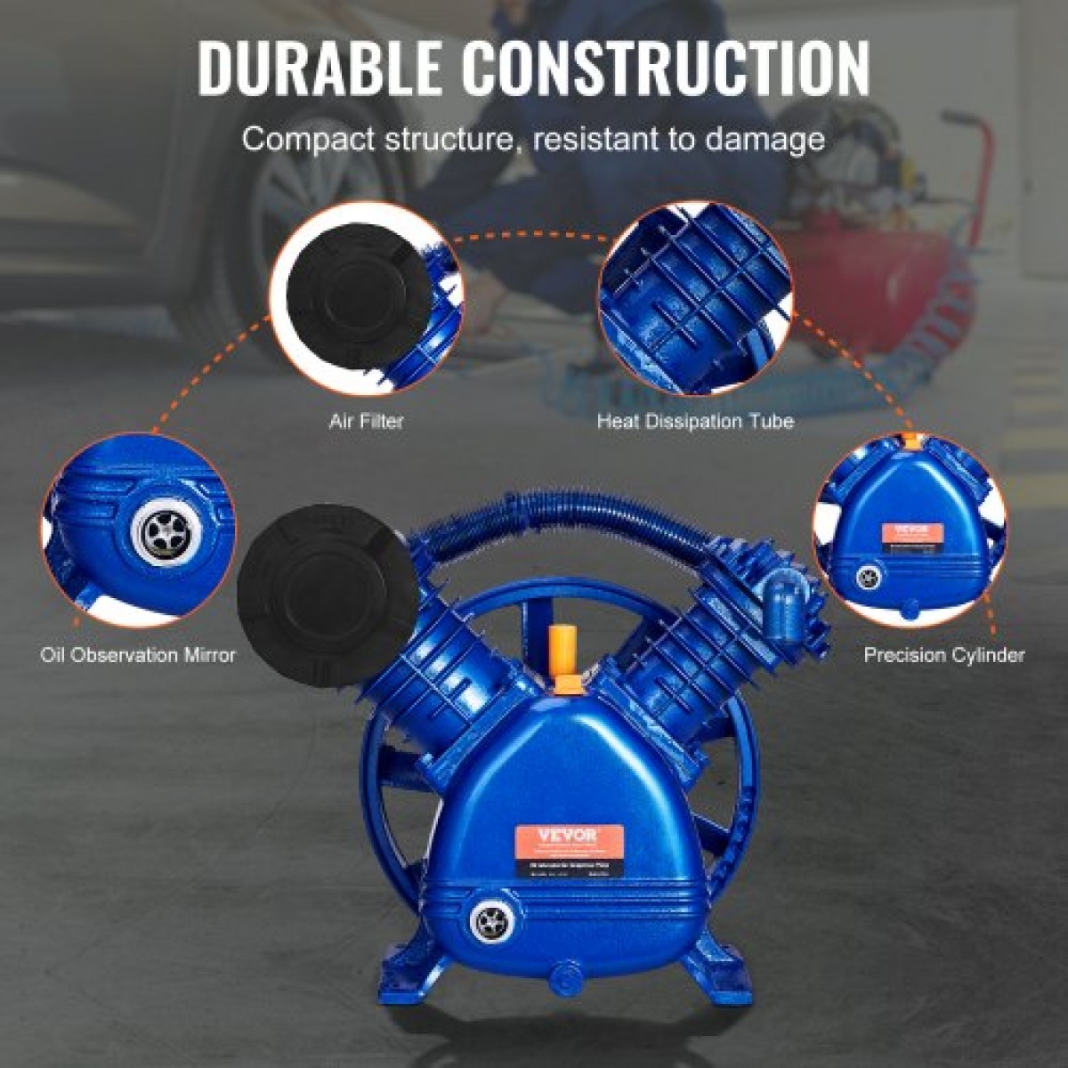 Κεφαλή αντλίας αεροσυμπιεστή VEVOR, 5,5HP 5,75CFM @ 90PSI, Κεφαλή εμβόλου αντλίας αέρα συμπιεστή με λιπαντικό διπλού κυλίνδρου, Αντικατάσταση αντλίας αεροσυμπιεστή από χυτοσίδηρο τύπου V διπλού σταδίου με Max.Πίεση 185 PSI