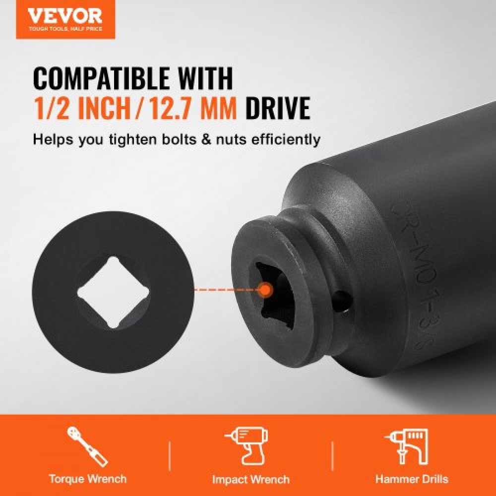 VEVOR Axle Nut Impact Socket Set, 1/2" Drive Deep 12-Point 8-Piece Metric Spindle Socket Set, CR-MO Heat Treated Socket Socket με θήκη αποθήκευσης, αυτόματη επισκευή, αφαίρεση ή τοποθέτηση παξιμαδιών άξονα