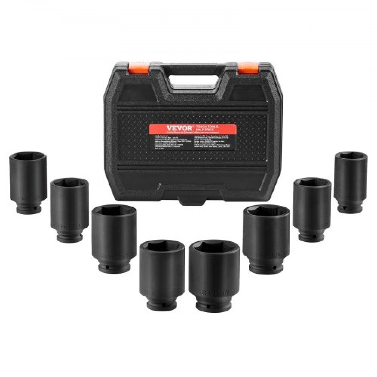 VEVOR Axle Nut Impact Socket Set, 1/2" Drive Deep 12-Point 8-Piece Metric Spindle Socket Set, CR-MO Heat Treated Socket Socket με θήκη αποθήκευσης, αυτόματη επισκευή, αφαίρεση ή τοποθέτηση παξιμαδιών άξονα
