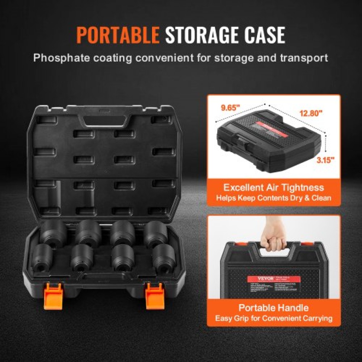 VEVOR Axle Nut Impact Socket Set, 1/2" Drive Deep 12-Point 8-Piece Metric Spindle Socket Set, CR-MO Heat Treated Socket Socket με θήκη αποθήκευσης, αυτόματη επισκευή, αφαίρεση ή τοποθέτηση παξιμαδιών άξονα
