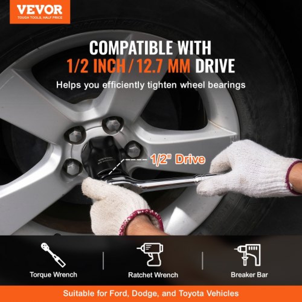 Σετ ρουλεμάν τροχού VEVOR Socket Socket, 1/2 ιντσών Drive 7 Piece SAE και Metric Socket 6 Point για οχήματα Ford, Dodge και Toyota, με θήκη αποθήκευσης, αφαιρέστε και τοποθετήστε τα παξιμάδια ασφάλισης ρουλεμάν τροχού