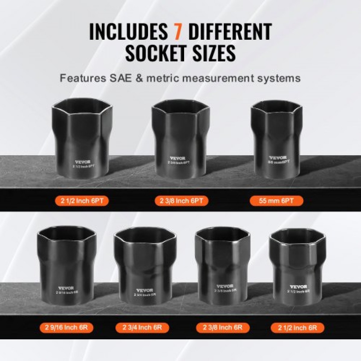 Σετ ρουλεμάν τροχού VEVOR Socket Socket, 1/2 ιντσών Drive 7 Piece SAE και Metric Socket 6 Point για οχήματα Ford, Dodge και Toyota, με θήκη αποθήκευσης, αφαιρέστε και τοποθετήστε τα παξιμάδια ασφάλισης ρουλεμάν τροχού