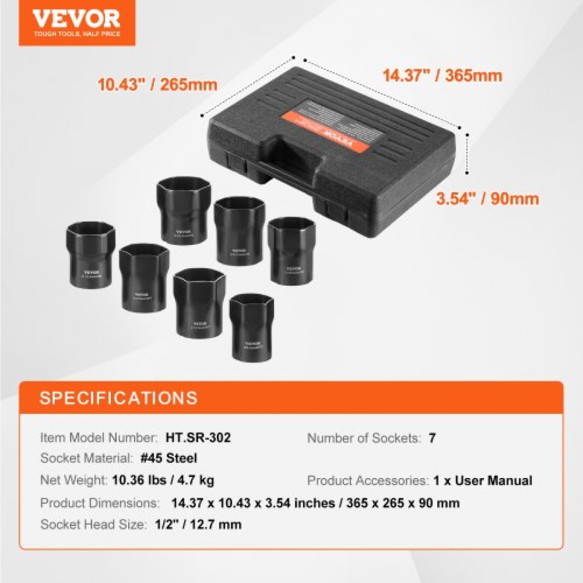 Σετ ρουλεμάν τροχού VEVOR Socket Socket, 1/2 ιντσών Drive 7 Piece SAE και Metric Socket 6 Point για οχήματα Ford, Dodge και Toyota, με θήκη αποθήκευσης, αφαιρέστε και τοποθετήστε τα παξιμάδια ασφάλισης ρουλεμάν τροχού
