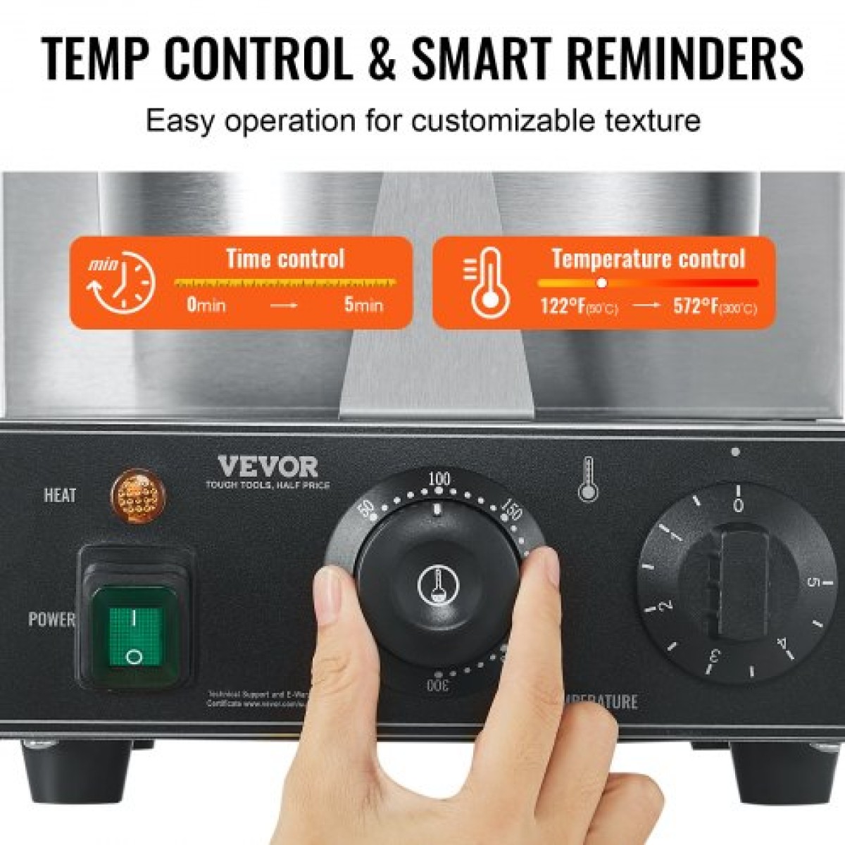 VEVOR Electric Ice Cream Cone Maker, Εμπορική μηχανή για κώνους βάφλας 1230W, Αντικολλητική φόρμα ρολού από ανοξείδωτο ατσάλι, με έλεγχο θερμοκρασίας και χρόνου, λαβή, για οικογένεια σνακ μπαρ αρτοποιίας εστιατορίου