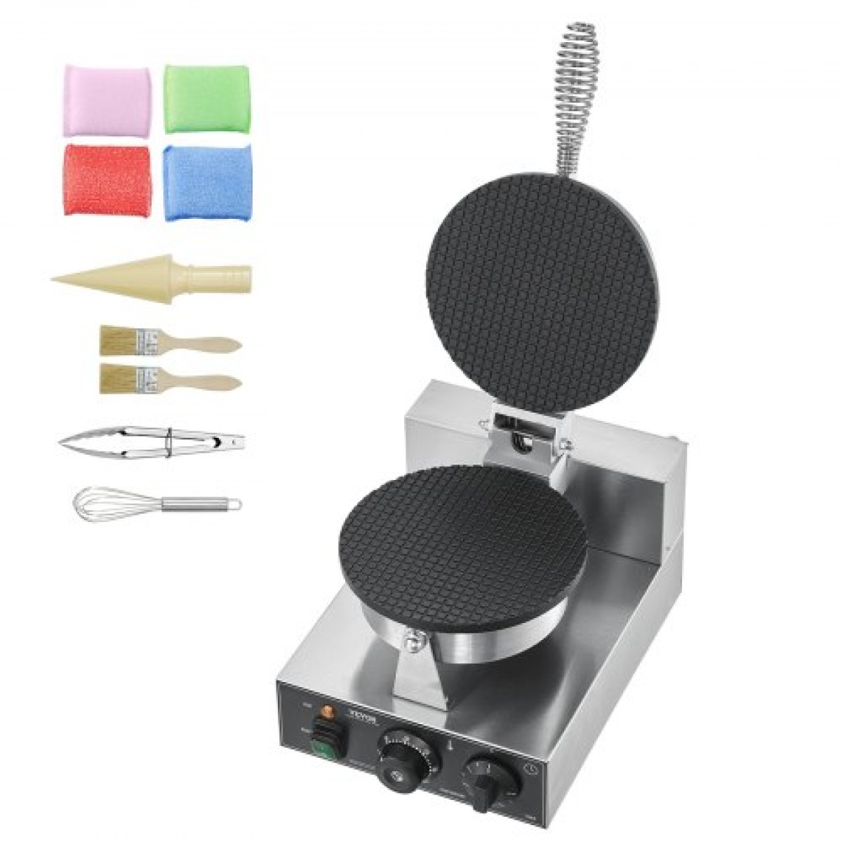 VEVOR Electric Ice Cream Cone Maker, Εμπορική μηχανή για κώνους βάφλας 1230W, Αντικολλητική φόρμα ρολού από ανοξείδωτο ατσάλι, με έλεγχο θερμοκρασίας και χρόνου, λαβή, για οικογένεια σνακ μπαρ αρτοποιίας εστιατορίου