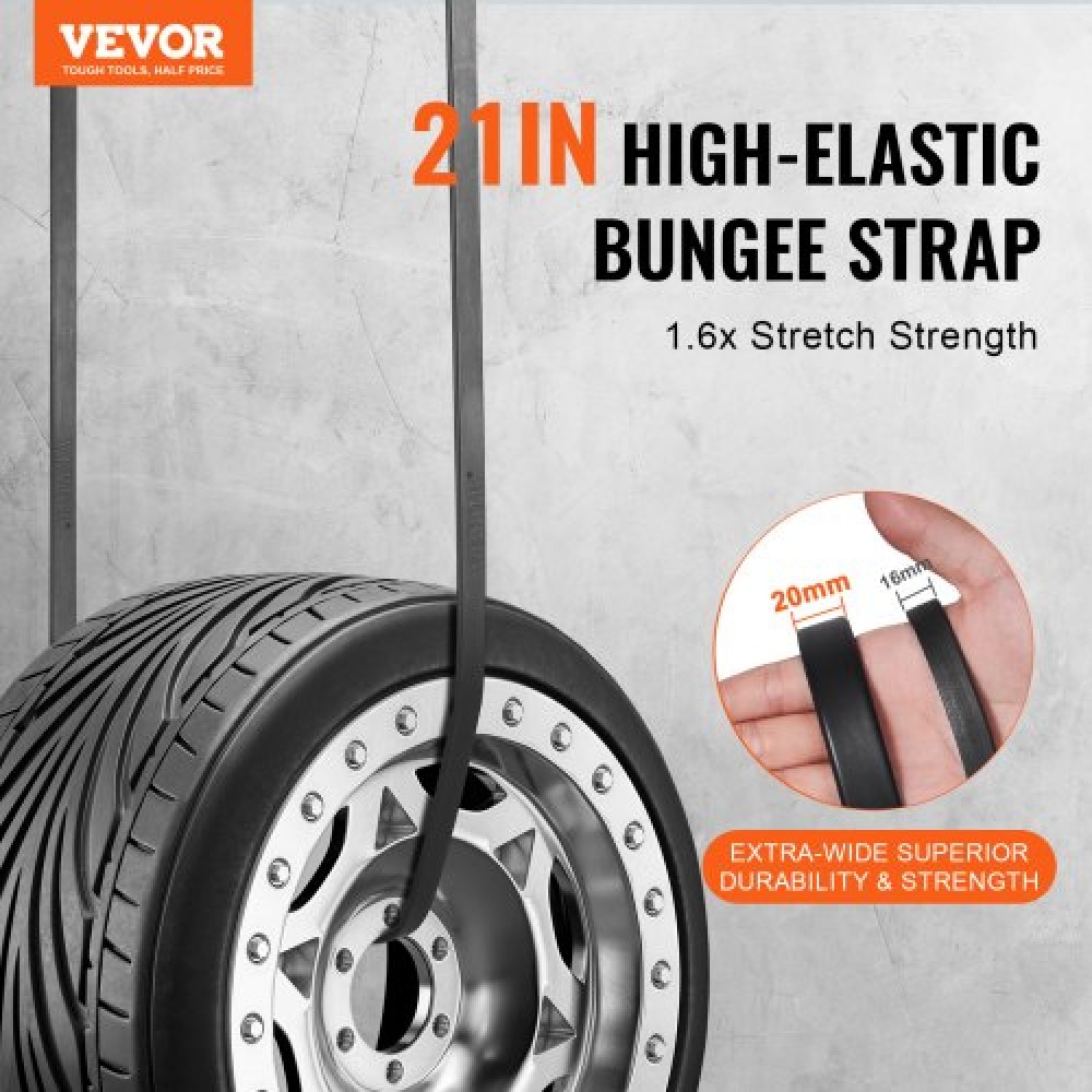 VEVOR Επίπεδο κορδόνι Bungee 50 τεμαχίων, Ιμάντες Bungee βαρέως τύπου 19,8 mm με ατσάλινα άγκιστρα S, ελαστικό σχοινί bungee 21" για φορτίο, μουσαμάδες, φορτηγά και σκηνή, μαύρο