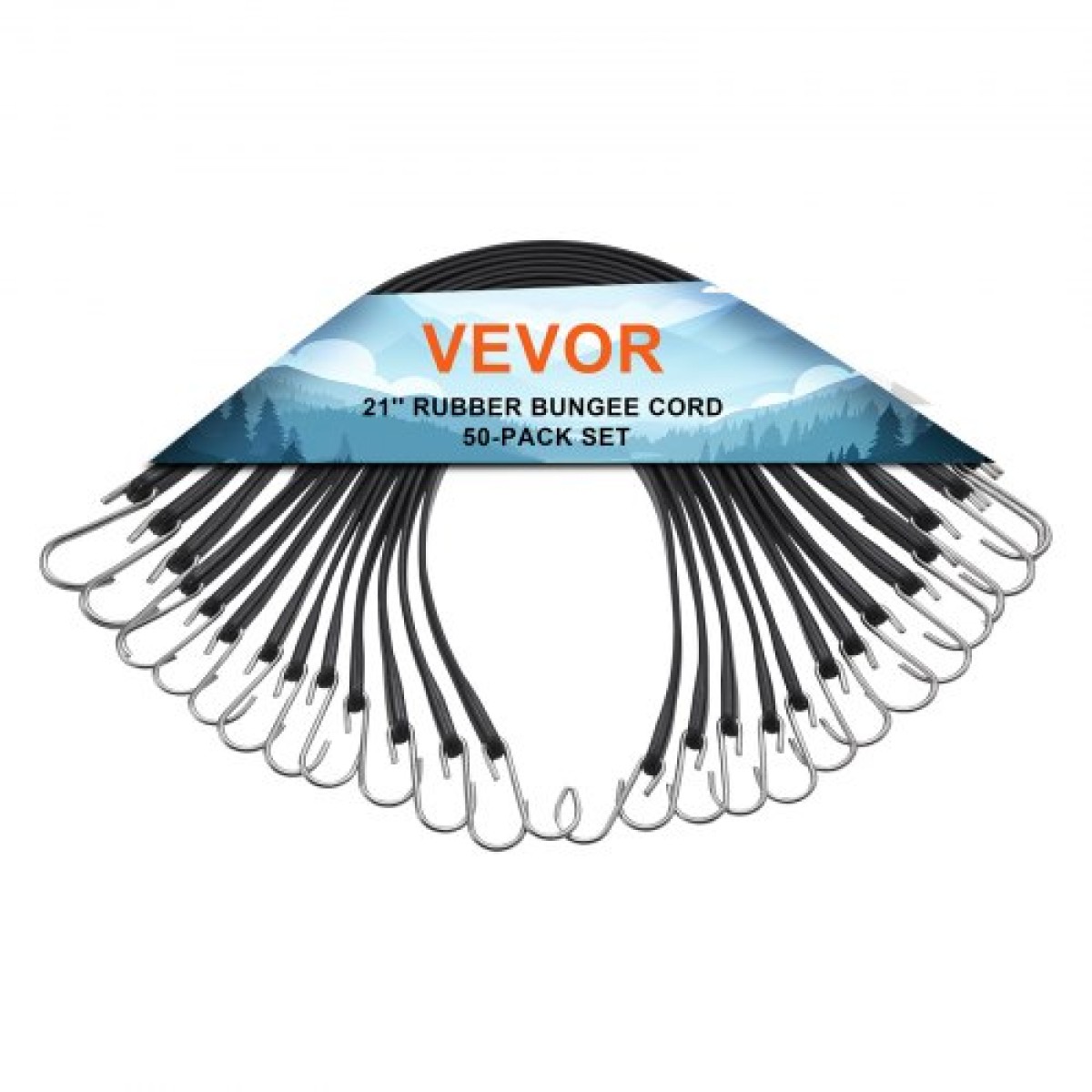 VEVOR Επίπεδο κορδόνι Bungee 50 τεμαχίων, Ιμάντες Bungee βαρέως τύπου 19,8 mm με ατσάλινα άγκιστρα S, ελαστικό σχοινί bungee 21" για φορτίο, μουσαμάδες, φορτηγά και σκηνή, μαύρο