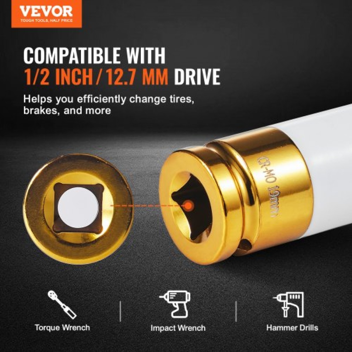 VEVOR Lug Nut Impact Socket Set, 1/2 inch Drive Metric και SAE 6-Point Deep Socket Set, 8 Total Lug Nut Sizes, CR-MO Steel Socket Socket Set with Storage Case and Extension Bar, για επισκευή αυτοκινήτων