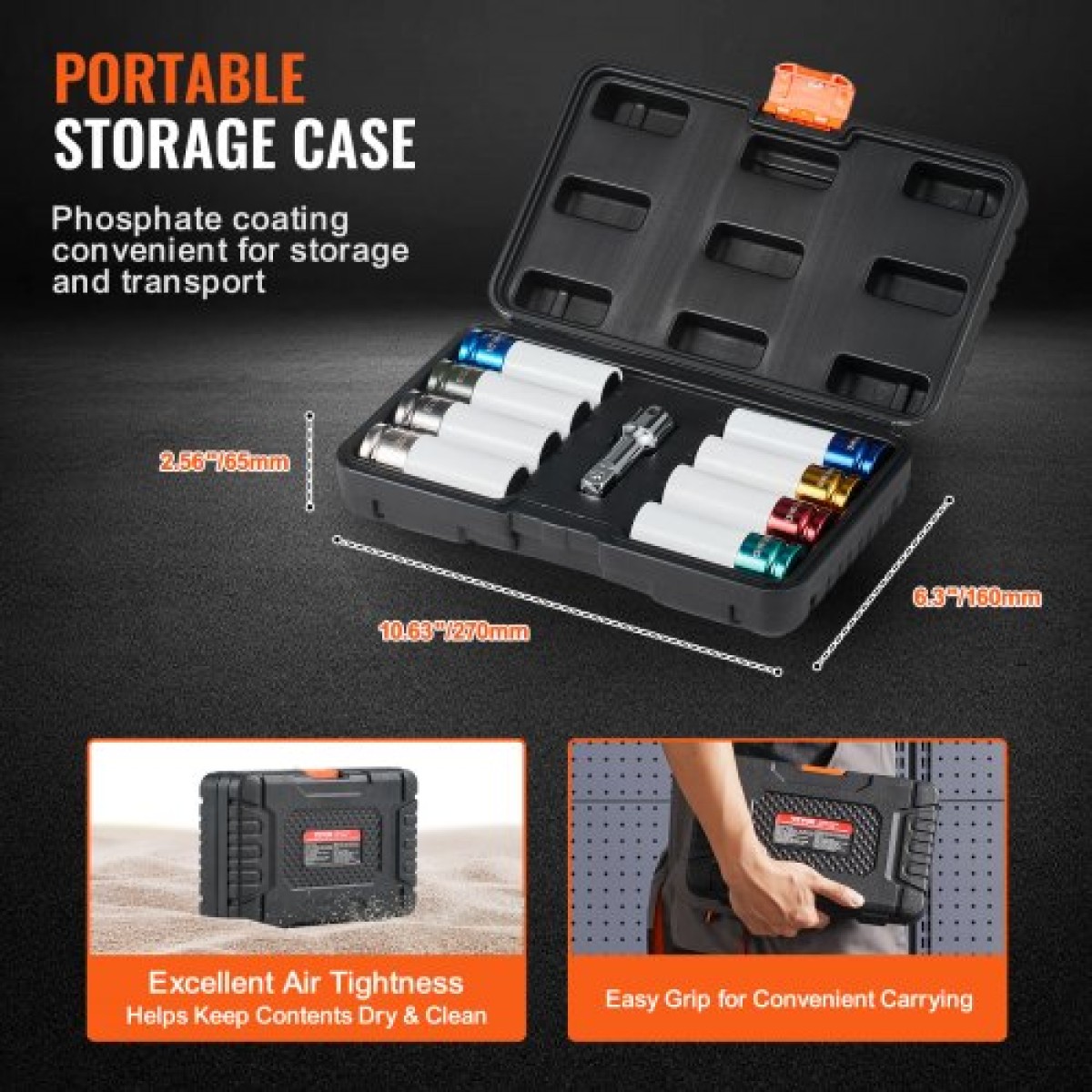 VEVOR Lug Nut Impact Socket Set, 1/2 inch Drive Metric και SAE 6-Point Deep Socket Set, 8 Total Lug Nut Sizes, CR-MO Steel Socket Socket Set with Storage Case and Extension Bar, για επισκευή αυτοκινήτων