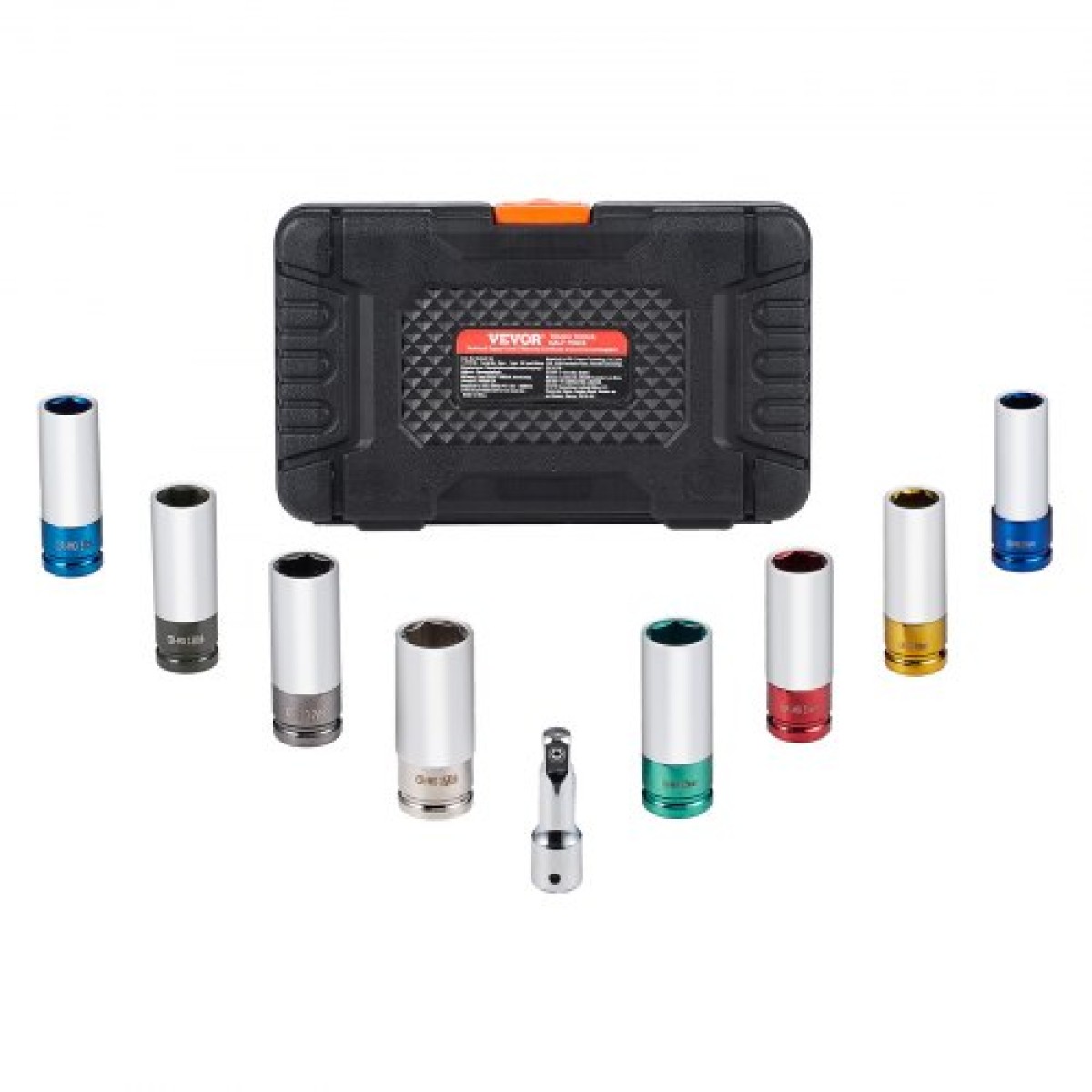 VEVOR Lug Nut Impact Socket Set, 1/2 inch Drive Metric και SAE 6-Point Deep Socket Set, 8 Total Lug Nut Sizes, CR-MO Steel Socket Socket Set with Storage Case and Extension Bar, για επισκευή αυτοκινήτων