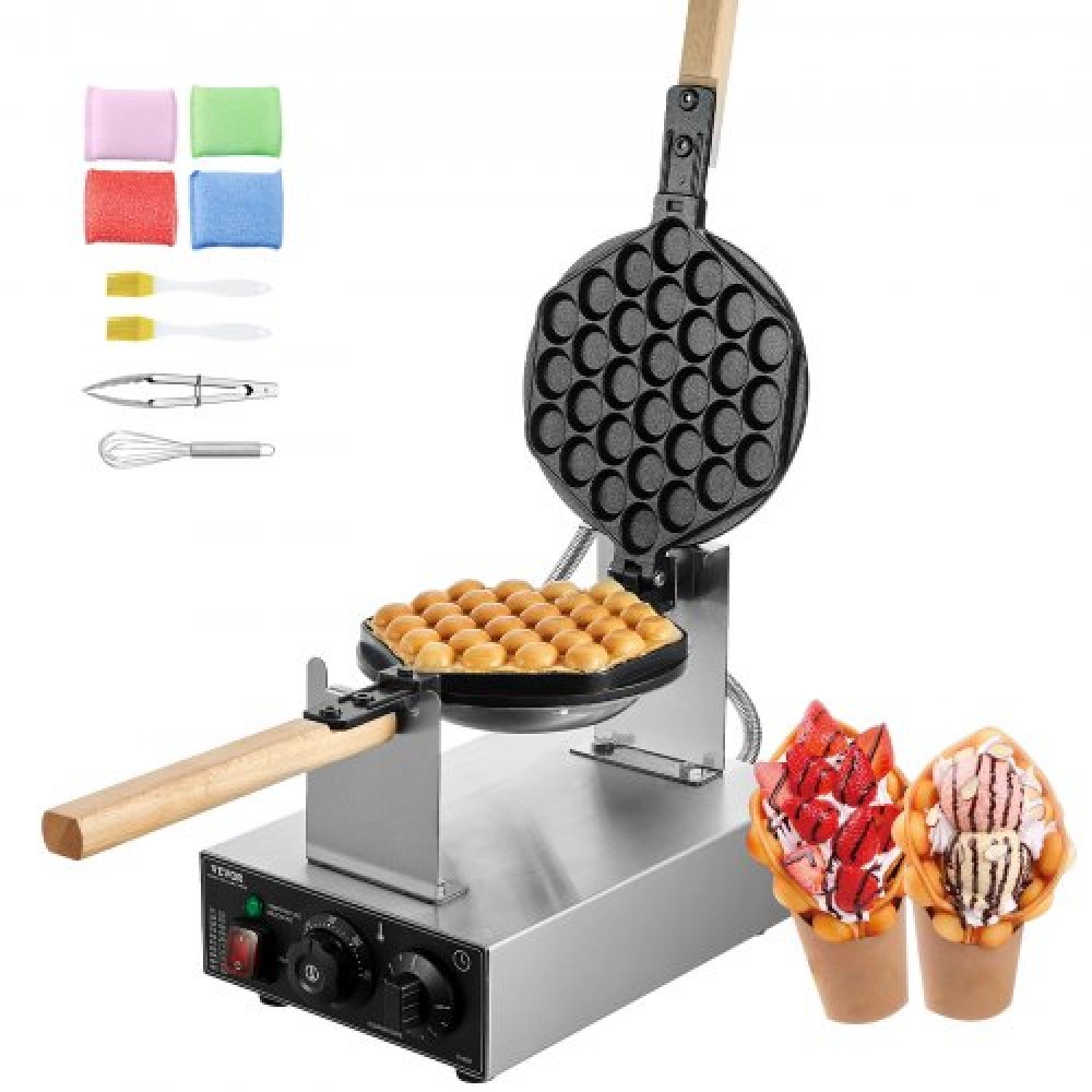 VEVOR Commercial Bubble Waffle Maker, Μηχάνημα αρτοποιίας για τηγανίτες αυγών 1400W, Αντικολλητικό ανοξείδωτο ατσάλι Egg Bubble Puff, Περιστρεφόμενο 180°, Έλεγχος θερμοκρασίας και χρόνου, Ξύλινη λαβή, για σνακ μπαρ αρτοποιίας εστιατορίου