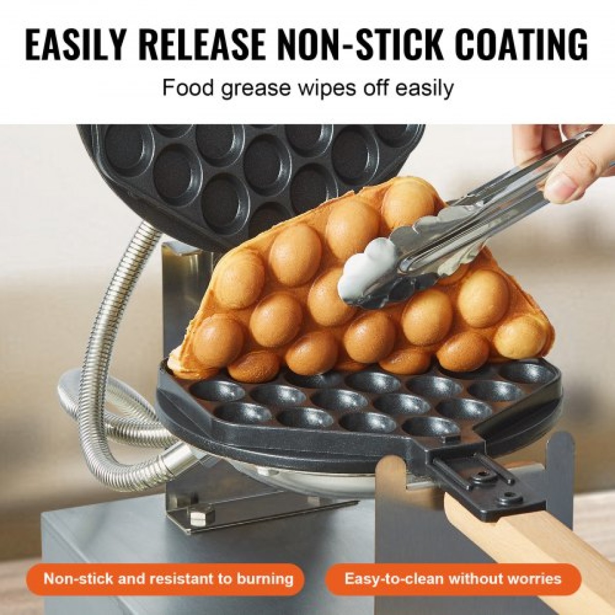 VEVOR Commercial Bubble Waffle Maker, Μηχάνημα αρτοποιίας για τηγανίτες αυγών 1400W, Αντικολλητικό ανοξείδωτο ατσάλι Egg Bubble Puff, Περιστρεφόμενο 180°, Έλεγχος θερμοκρασίας και χρόνου, Ξύλινη λαβή, για σνακ μπαρ αρτοποιίας εστιατορίου
