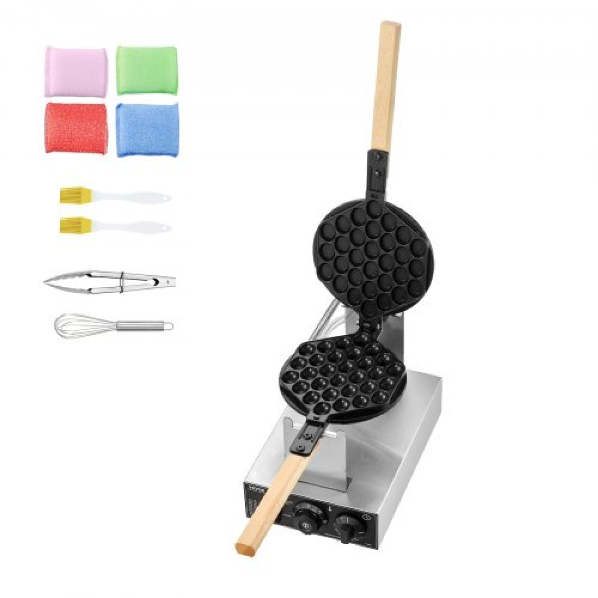 VEVOR Commercial Bubble Waffle Maker, Μηχάνημα αρτοποιίας για τηγανίτες αυγών 1400W, Αντικολλητικό ανοξείδωτο ατσάλι Egg Bubble Puff, Περιστρεφόμενο 180°, Έλεγχος θερμοκρασίας και χρόνου, Ξύλινη λαβή, για σνακ μπαρ αρτοποιίας εστιατορίου