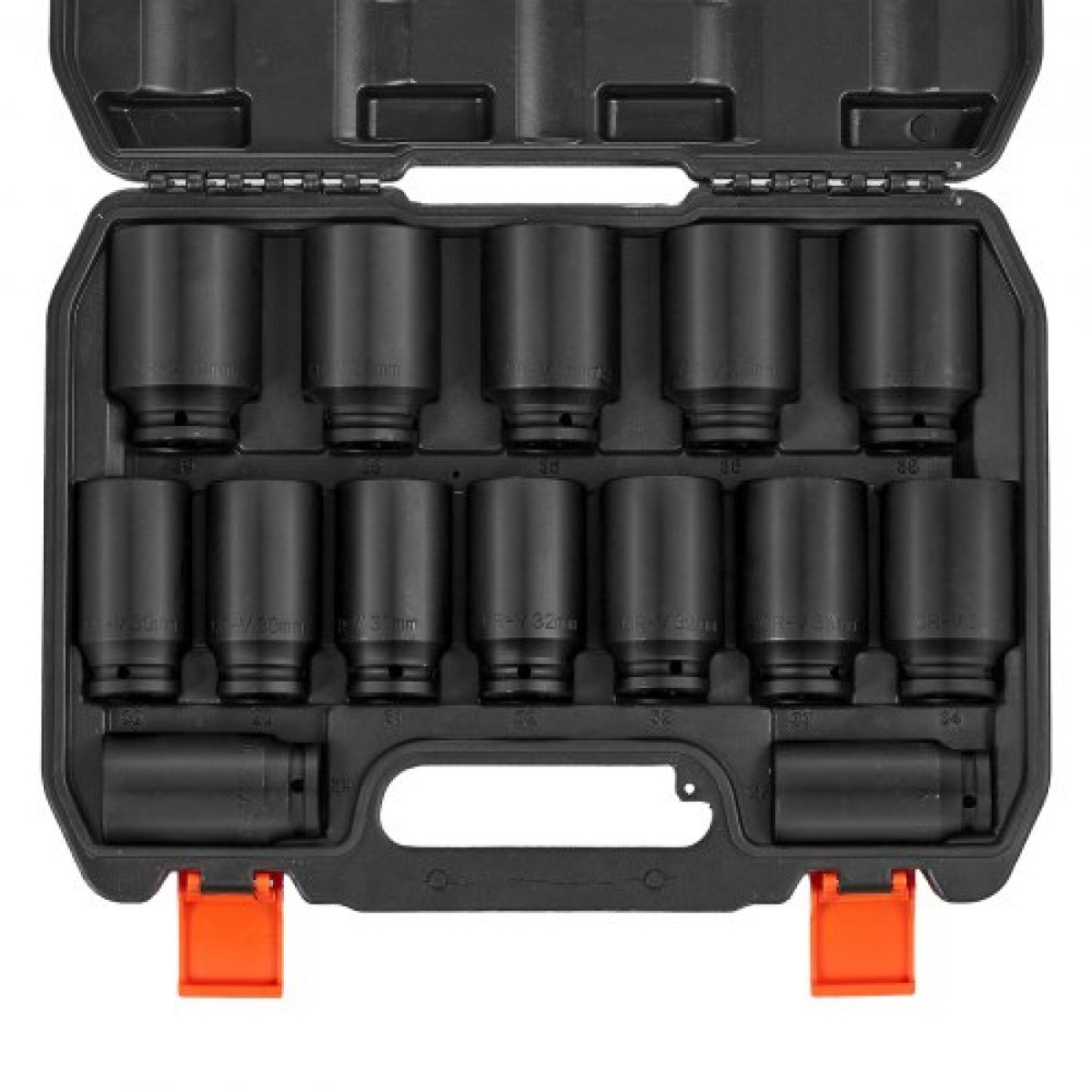 VEVOR Axle Nut Impact Socket Set, 1/2" Drive Deep 6+12-Point 14-Piece Metric Spindle Socket Set, CR-V Heat treated Large Socket set with Storage case, Auto Repair, Αφαίρεση ή Τοποθέτηση Παξιμαδιών Άξονα