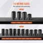 VEVOR Axle Nut Impact Socket Set, 1/2" Drive Deep 6+12-Point 14-Piece Metric Spindle Socket Set, CR-V Heat treated Large Socket set with Storage case, Auto Repair, Αφαίρεση ή Τοποθέτηση Παξιμαδιών Άξονα