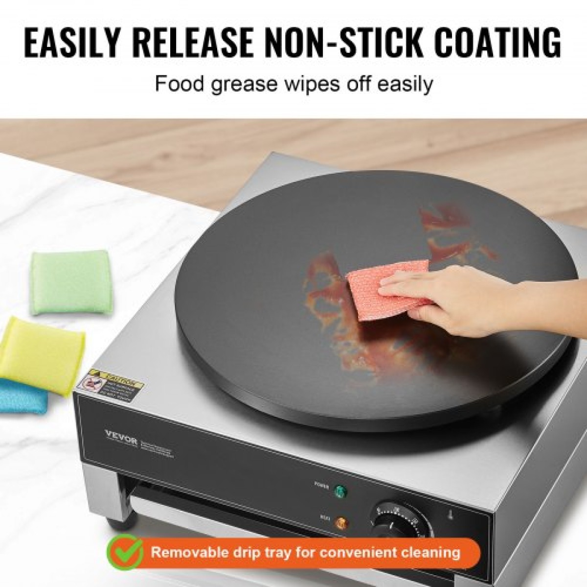 VEVOR Electric Crepe Maker, Εμπορική Μηχανή Κρέπας 16 ιντσών, Επίπεδη πλάκα κρεπ σχάρα 3000W, Μηχάνημα παρασκευής τηγανιτών από αντικολλητικό ανοξείδωτο ατσάλι, επιτραπέζια σόμπα για τηγανίτες με δημητριακά με έλεγχο θερμοκρασίας