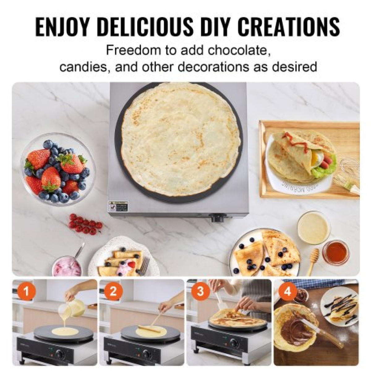 VEVOR Electric Crepe Maker, Εμπορική Μηχανή Κρέπας 16 ιντσών, Επίπεδη πλάκα κρεπ σχάρα 3000W, Μηχάνημα παρασκευής τηγανιτών από αντικολλητικό ανοξείδωτο ατσάλι, επιτραπέζια σόμπα για τηγανίτες με δημητριακά με έλεγχο θερμοκρασίας