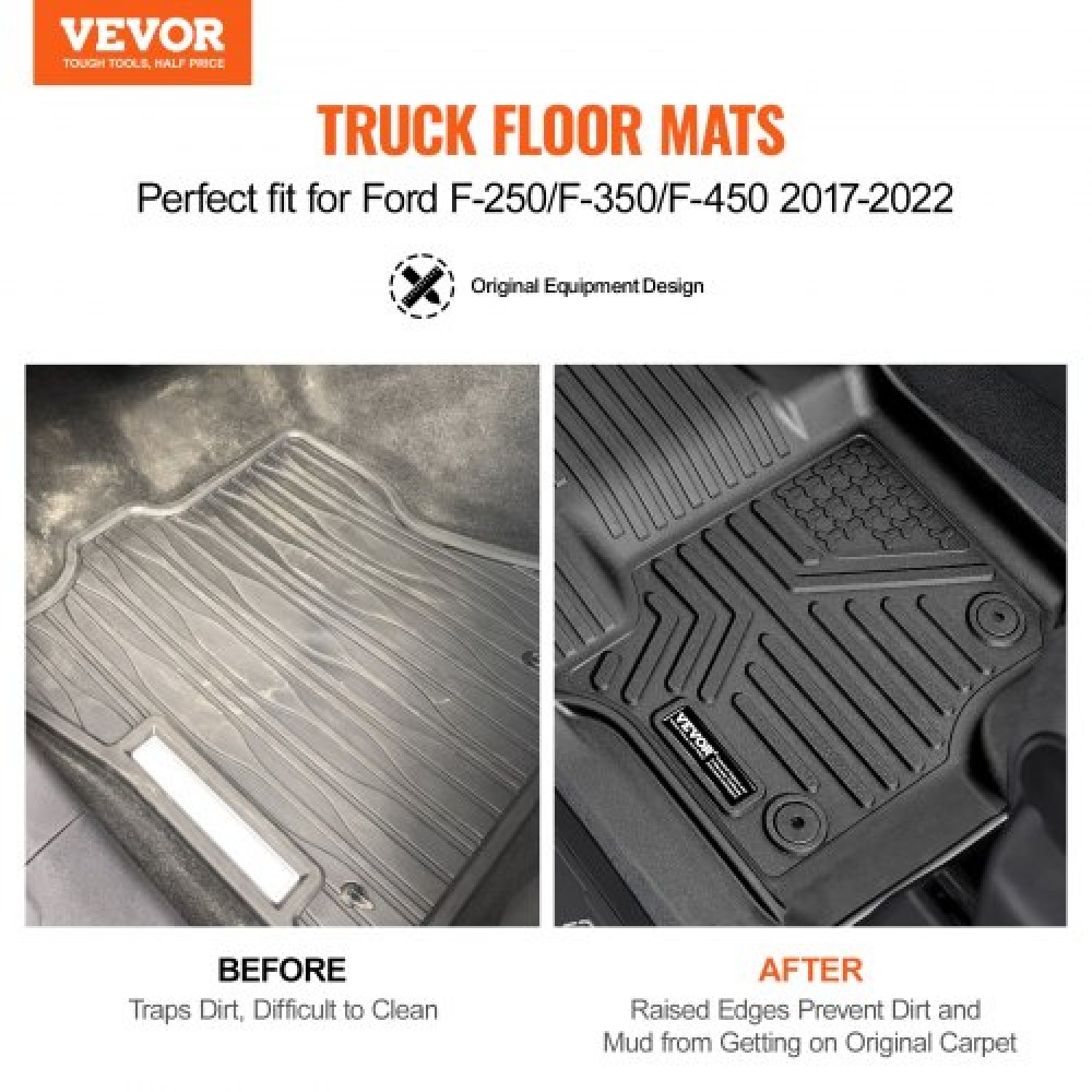Πατάκια VEVOR Automotive, Ταιριάζει για Ford F250 F350 F450 F550 2017-2024 2025 Super Duty Crew Cab Bucket Seat with Under Seat Storage, 3 τμχ Επενδύσεις εμπρός και 2ης σειράς, Επένδυση δαπέδου για φορτηγά, Μαύρο