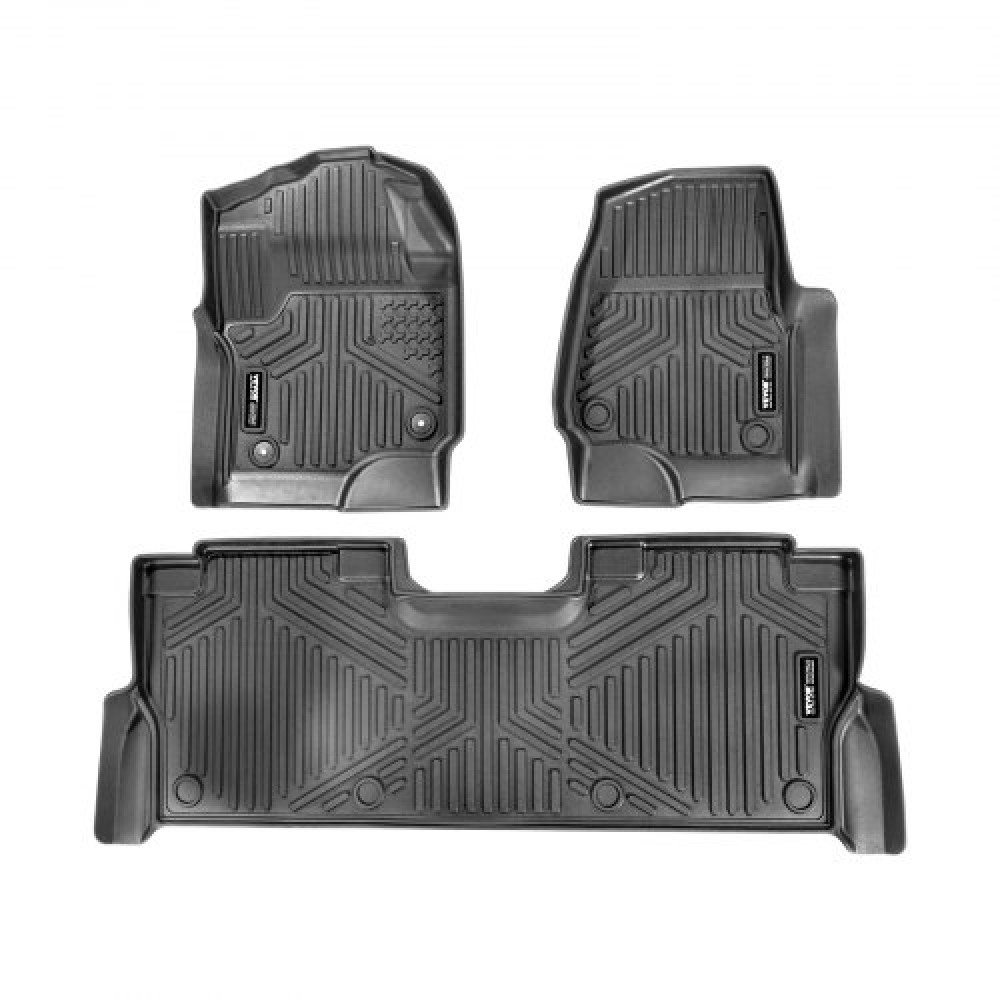 Πατάκια VEVOR Automotive, Ταιριάζει για Ford F250 F350 F450 F550 2017-2024 2025 Super Duty Crew Cab Bucket Seat with Under Seat Storage, 3 τμχ Επενδύσεις εμπρός και 2ης σειράς, Επένδυση δαπέδου για φορτηγά, Μαύρο
