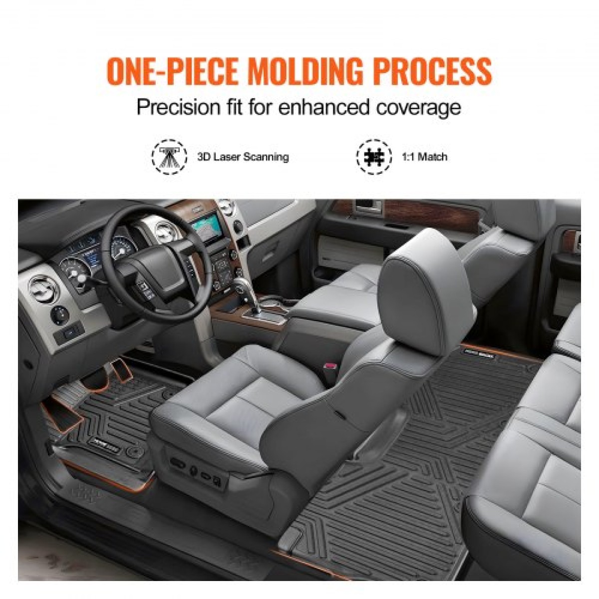 Πατάκια VEVOR Automotive, Ταιριάζει για Ford F250 F350 F450 F550 2017-2024 2025 Super Duty Crew Cab Bucket Seat with Under Seat Storage, 3 τμχ Επενδύσεις εμπρός και 2ης σειράς, Επένδυση δαπέδου για φορτηγά, Μαύρο