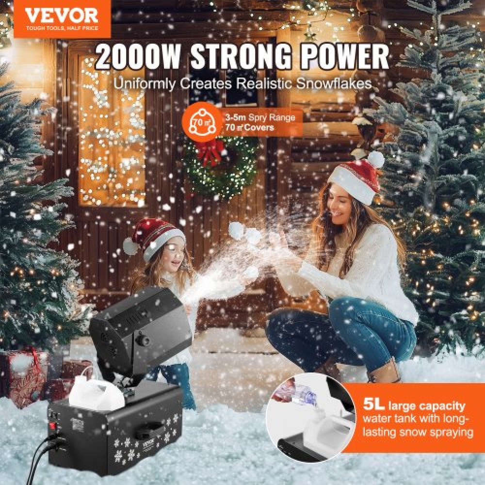 VEVOR Snow Machine, 2000W, Swing Snow Making Machine with 5L Tank, Wired & Wireless Remote Control Snowflake Maker, High Output Indoor Fake Snow Maker for Christmas Party Wedding Stage Effect